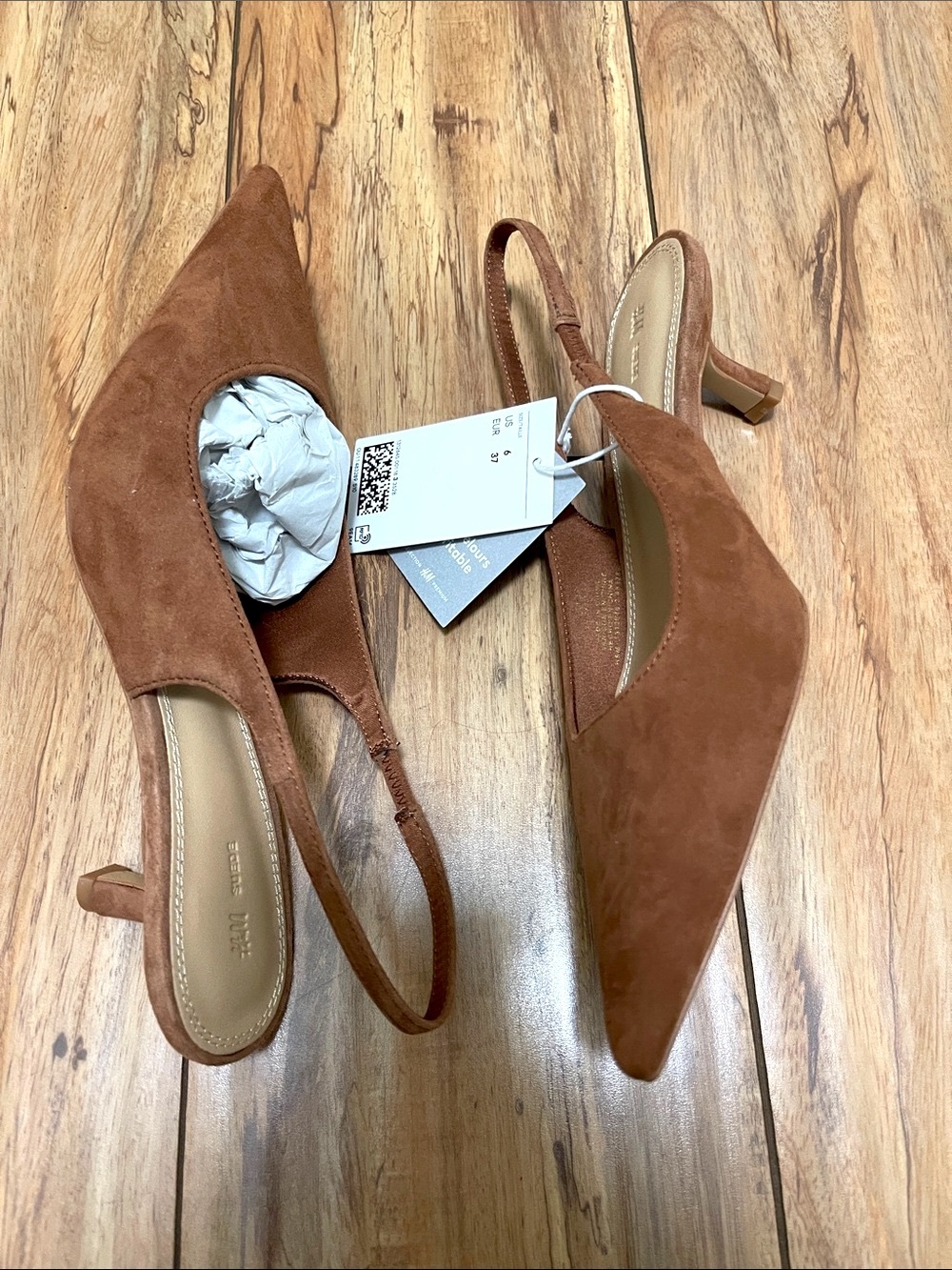 NWT H&M Pointed Suede Slingbacks in Brown - Picture 7 of 9